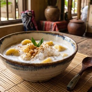 Dessert banane au lait de coco et perles de tapioca